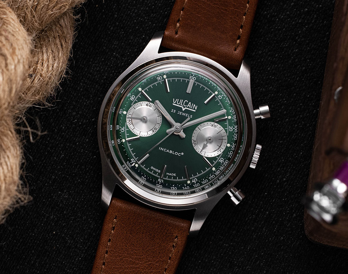 vulcain chronograph1970s zeleni brojcanik
